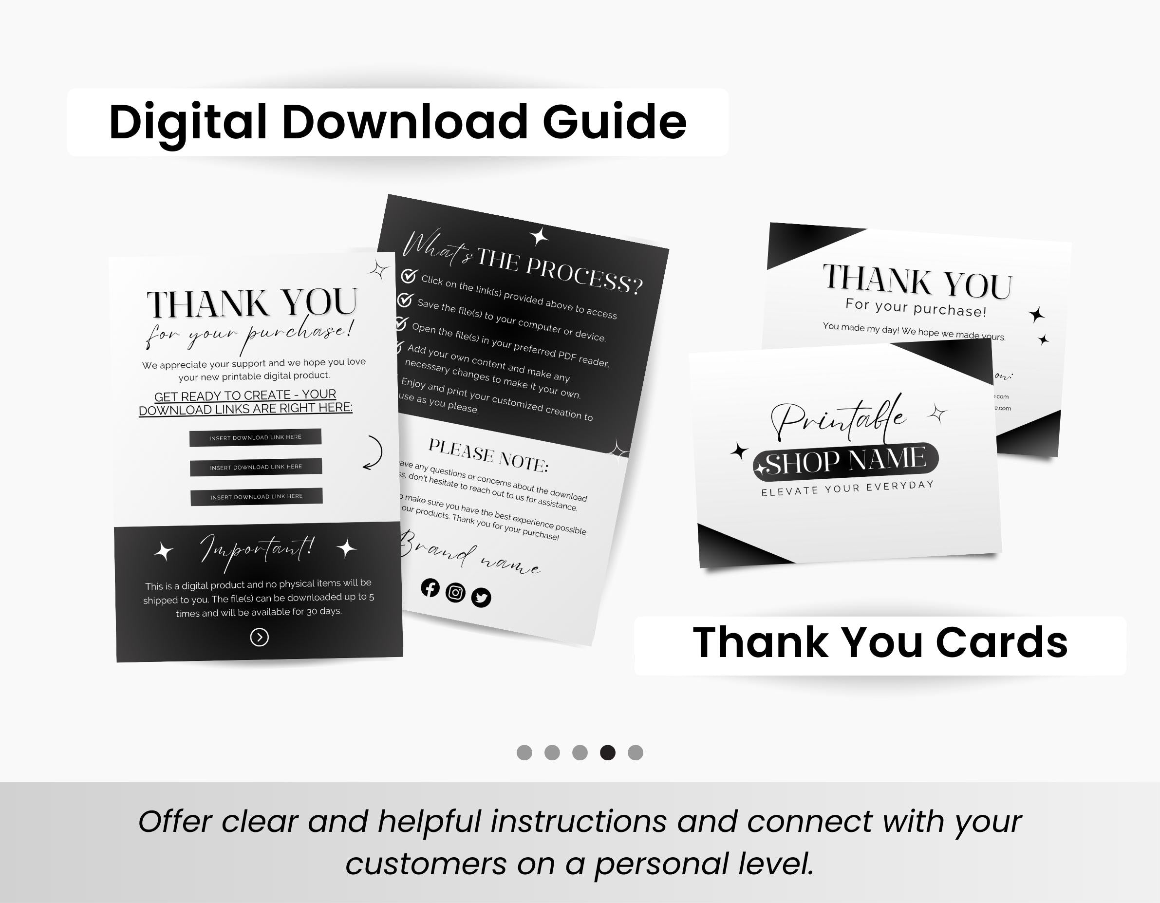 Etsy Digital Shop Branding Bundle Kit Black & White DigiPax