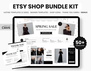 Etsy Shop Branding Bundle Kit Black & White DigiPax