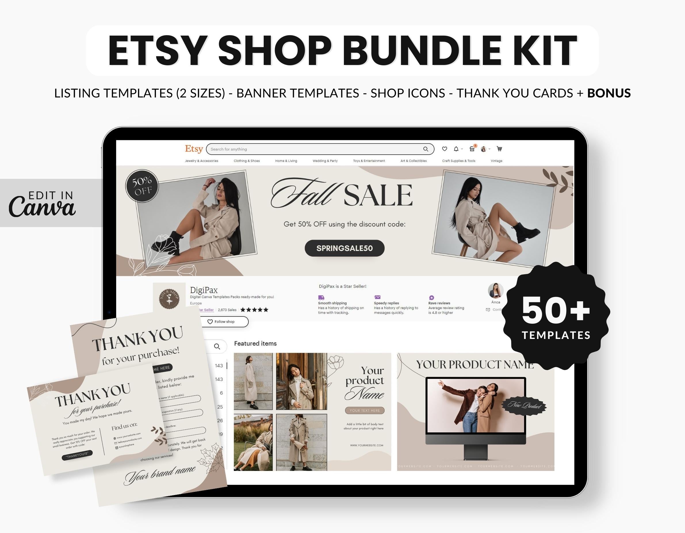 Etsy Shop Branding Bundle Kit Fall Aesthetic DigiPax