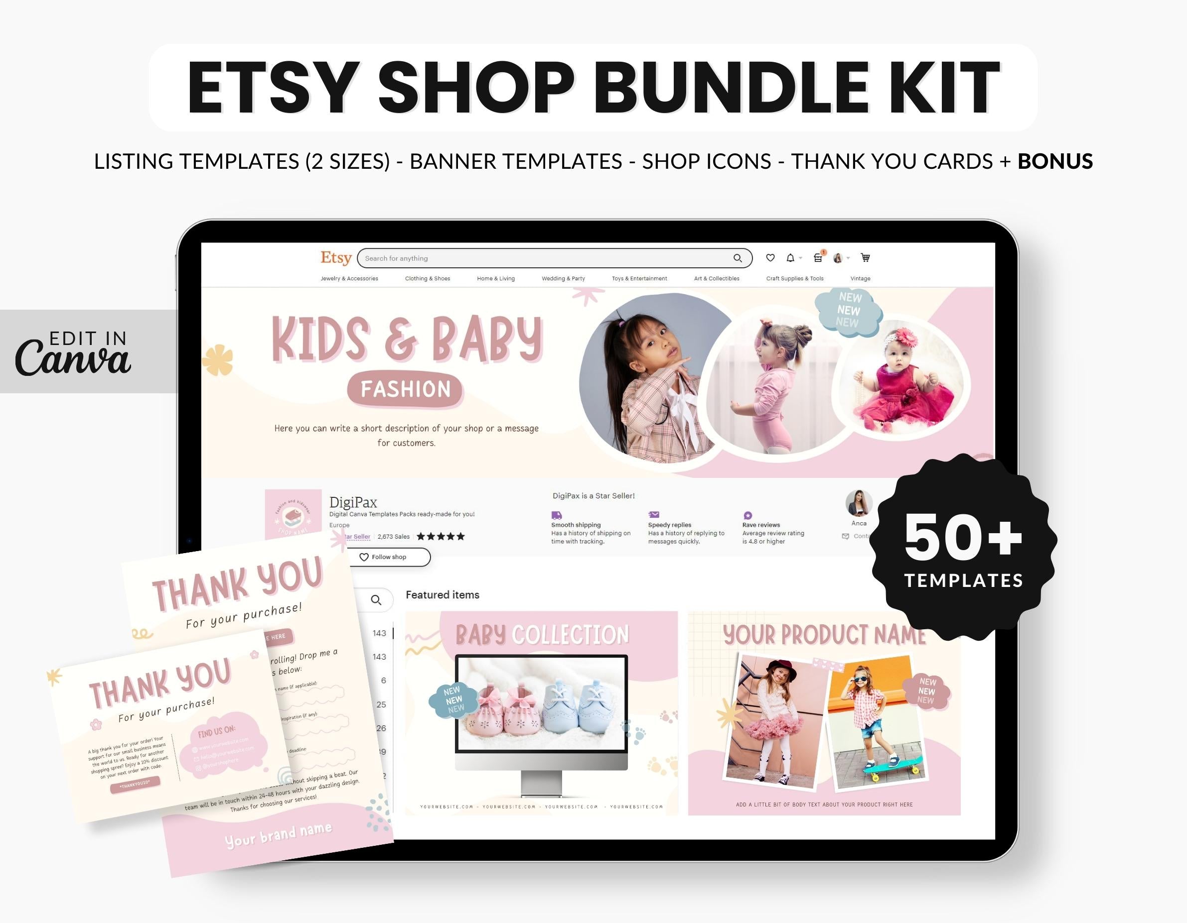 Etsy Shop Branding Bundle Kit Kids & Baby DigiPax