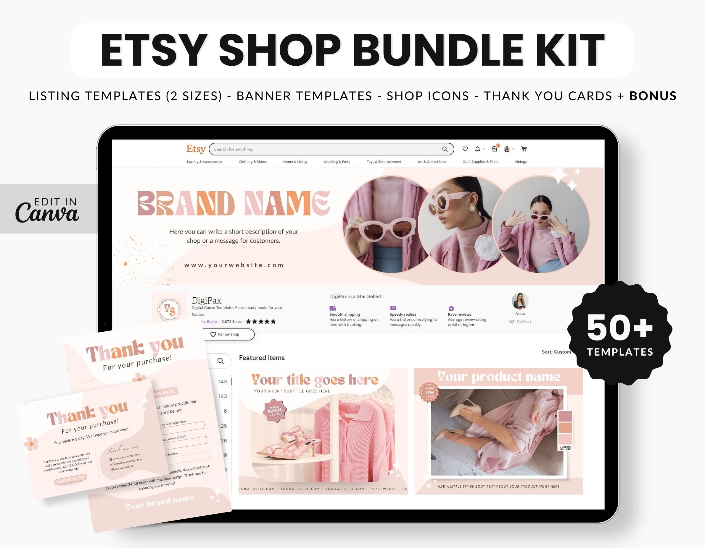 Etsy Shop Branding Bundle Kit Peach DigiPax