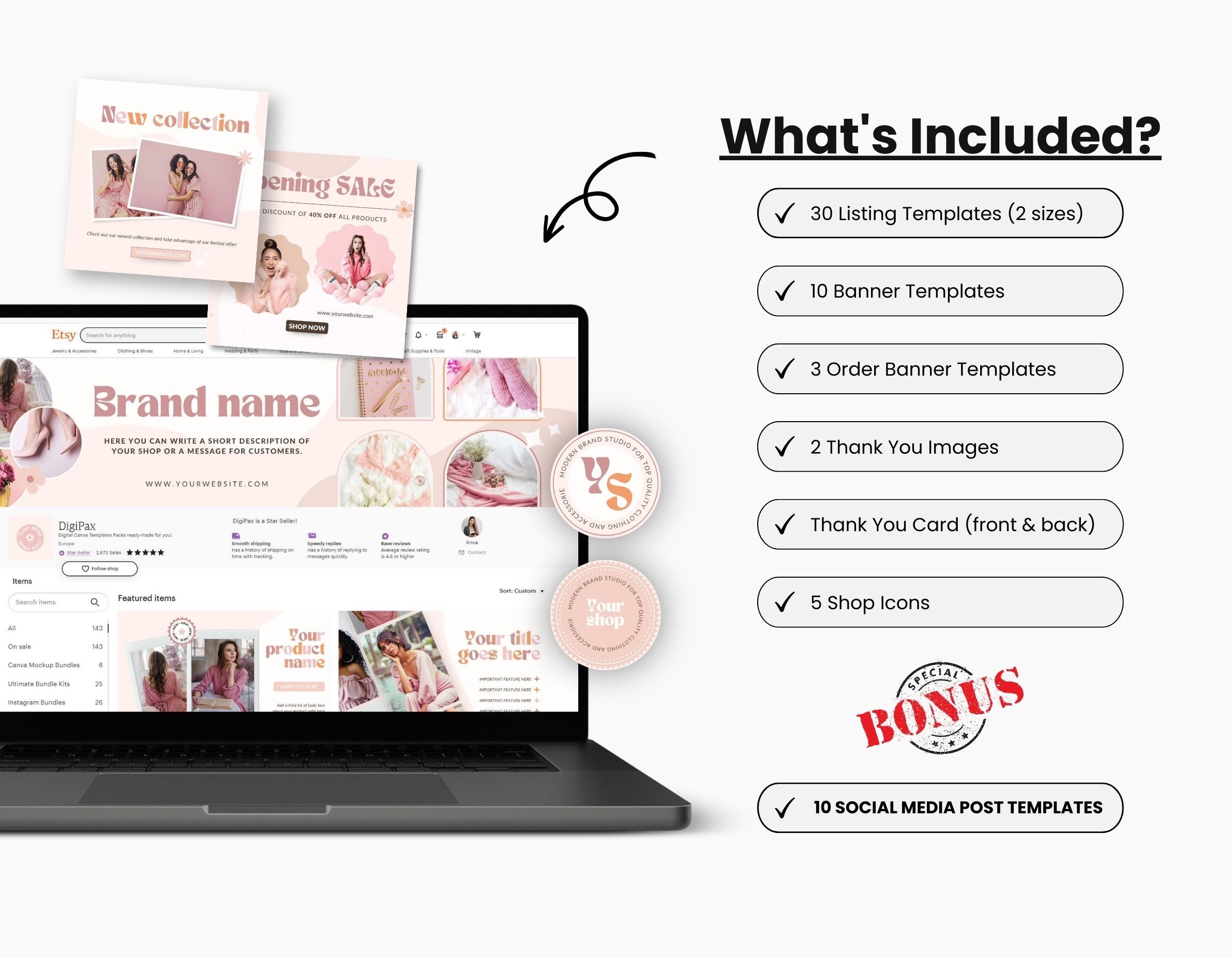 Etsy Shop Branding Bundle Kit Peach DigiPax