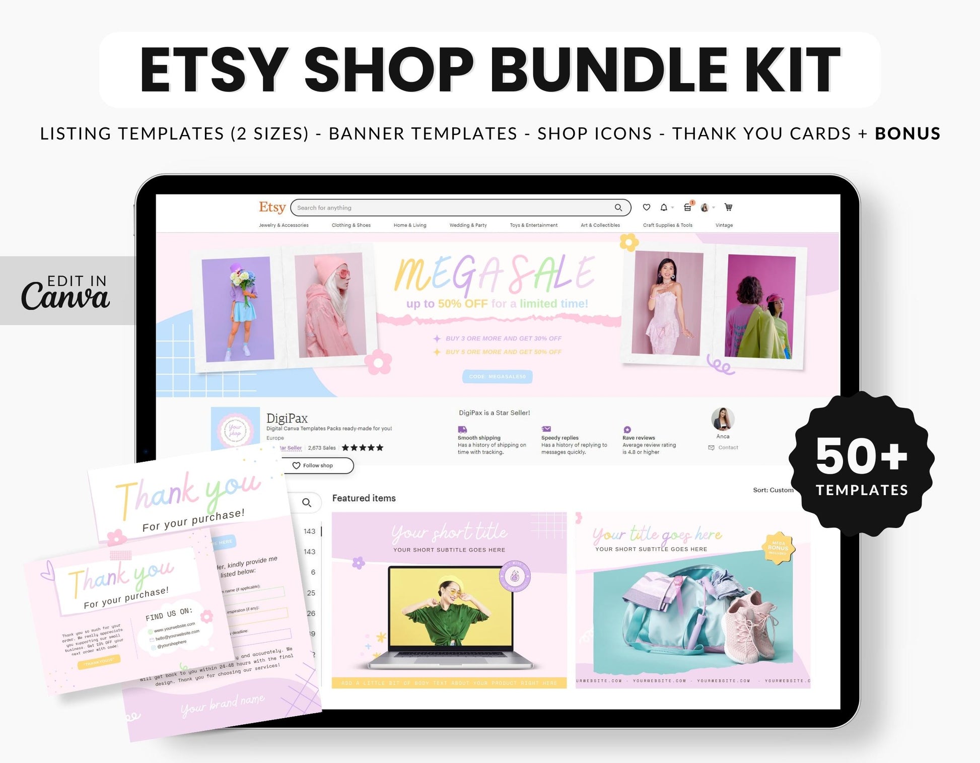 Etsy Shop Branding Bundle Kit Rainbow DigiPax