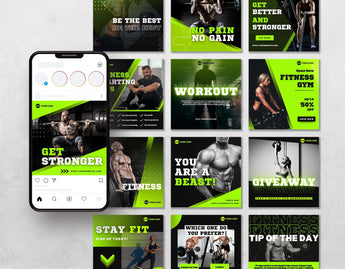 Fitness Coach Instagram Templates Bundle Kit posts mockup