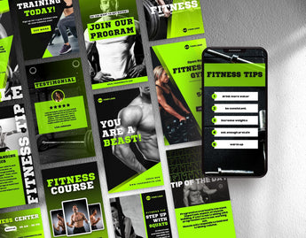 Fitness Coach Instagram Templates Bundle Kit stories mockup