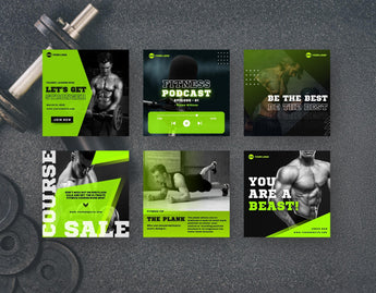 Fitness Coach Instagram Templates Bundle Kit 6 posts mockup