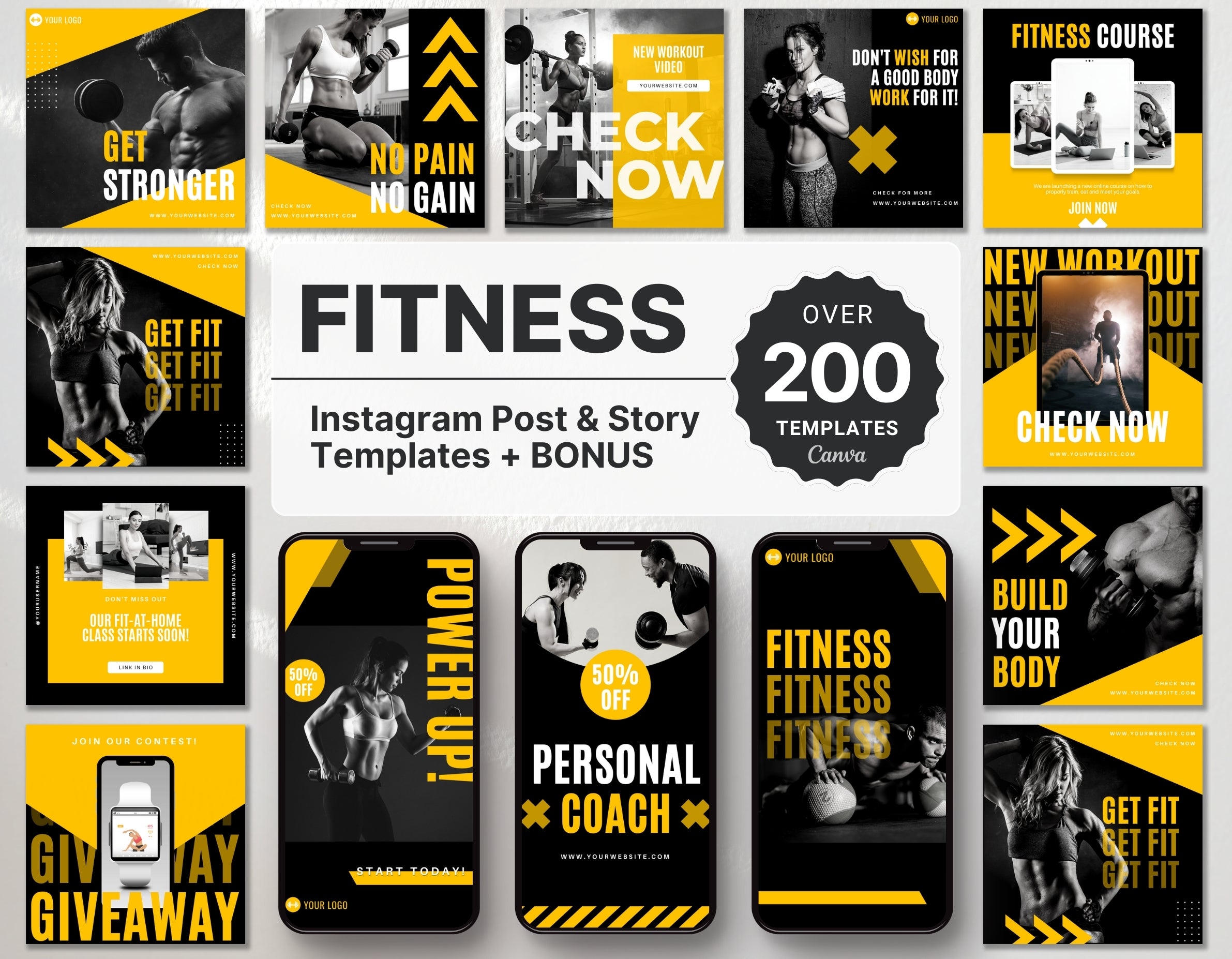 Fitness Coach Instagram Templates Bundle Kit Cover Mockup
