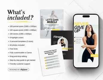 Fitness Instagram Templates Bundle Kit Aesthetic What is included Mockup