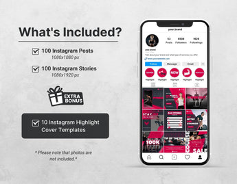 Fitness Coach Instagram Templates Bundle Kit What is included mockup