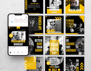 Fitness Coach Instagram Templates Bundle Kit posts mockup