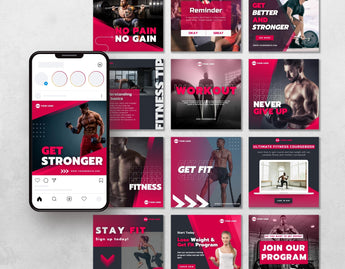 Fitness Coach Instagram Templates Bundle Kit posts mockup