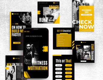 Fitness Coach Instagram Templates Bundle Kit posts and stories mockup