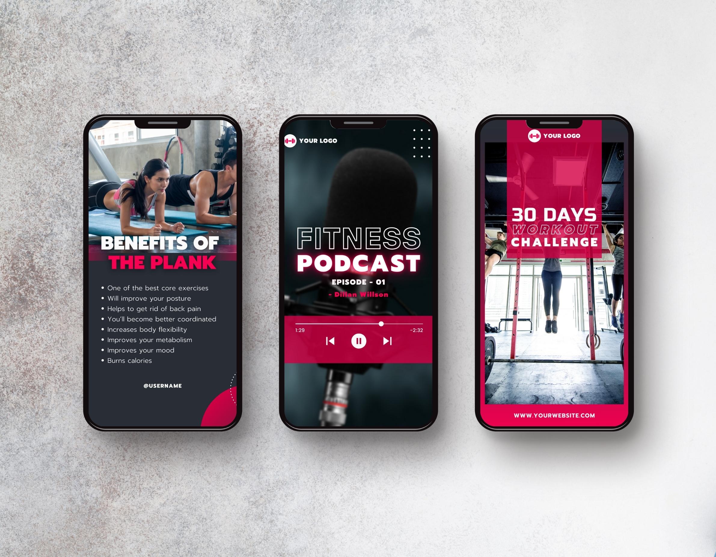 Fitness Coach Instagram Templates Bundle Kit phone stories mockup