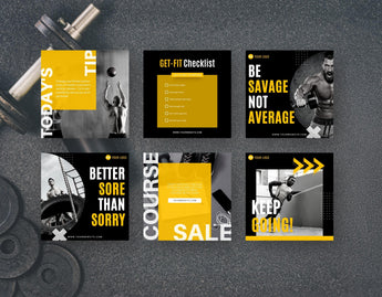 Fitness Coach Instagram Templates Bundle Kit 6 posts mockup