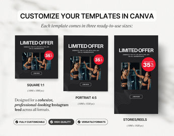 Fitness Coach Instagram Templates Bundle Kit Sizes Mockup