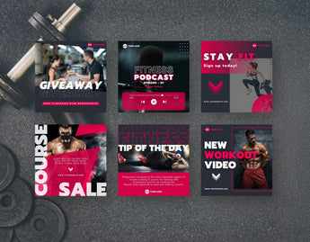 Fitness Coach Instagram Templates Bundle Kit 6 posts mockup