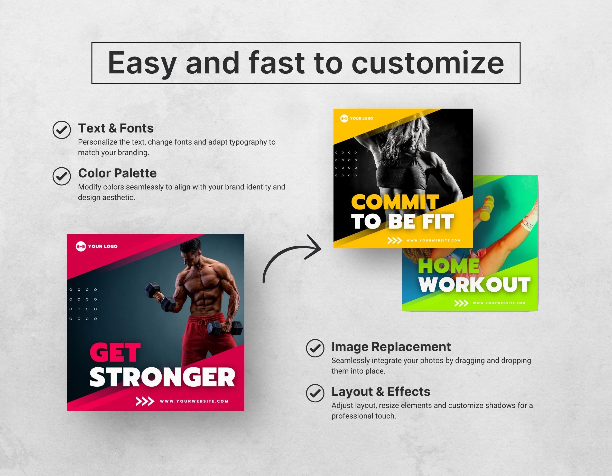 Fitness Coach Instagram Templates Bundle Kit easy to edit mockup