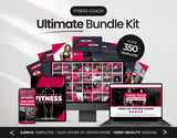 Ultimate Fitness Coach Social Media Templates Bundle Kit Cover Mockup DigiPax