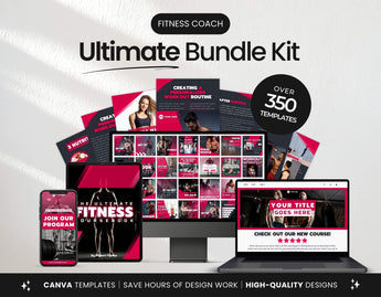 Ultimate Fitness Coach Social Media Templates Bundle Kit Cover Mockup DigiPax