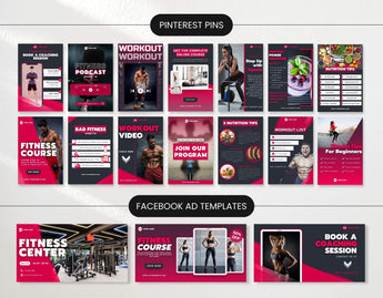 Fitness Coach Pinterest Pins and Facebook Ad Templates Mockup  DigiPax