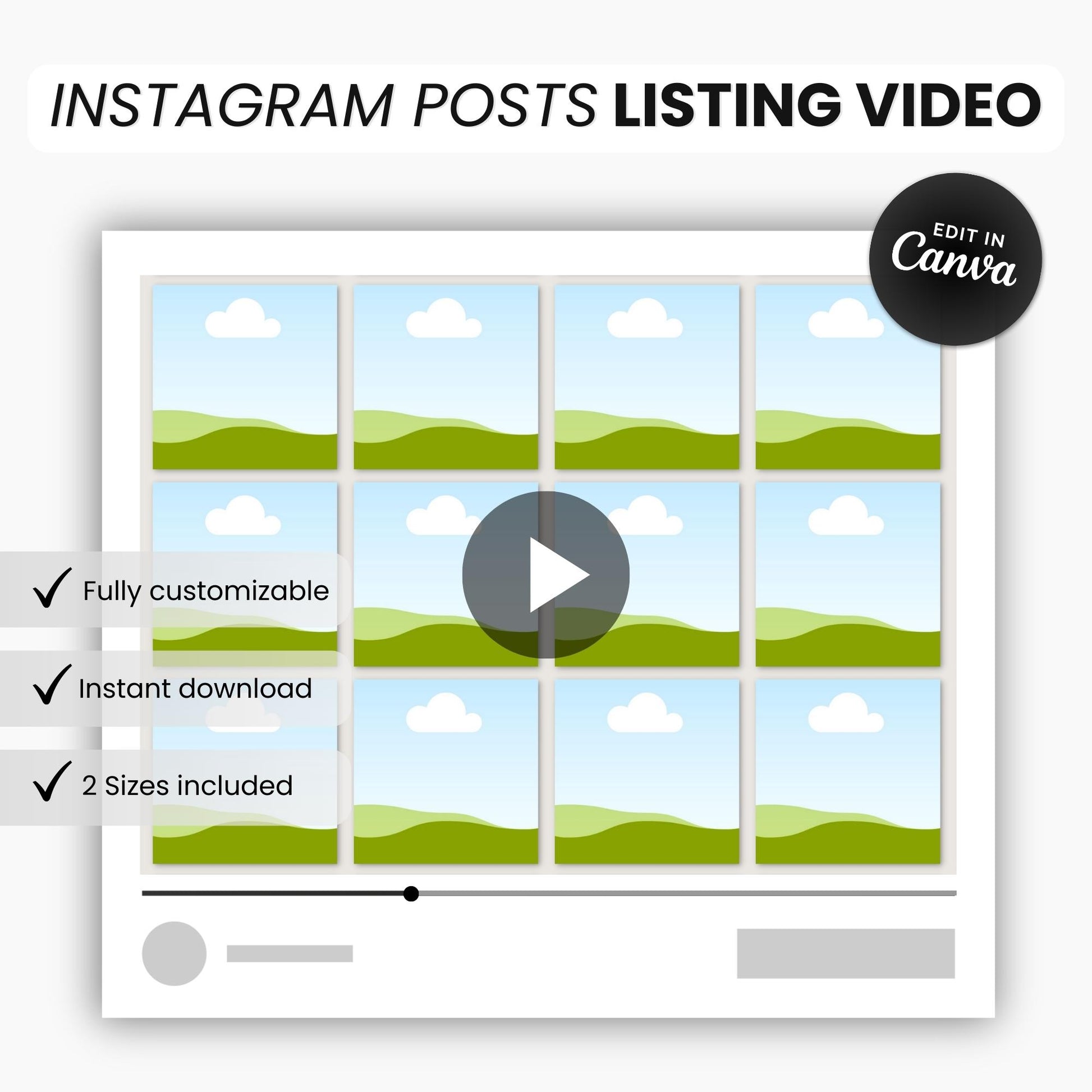 Etsy Instagram Posts Listing Video Template Black DigiPax