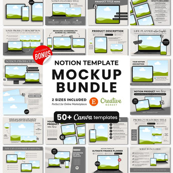 Notion Template Canva Mockups Bundle Black Devices DigiPax