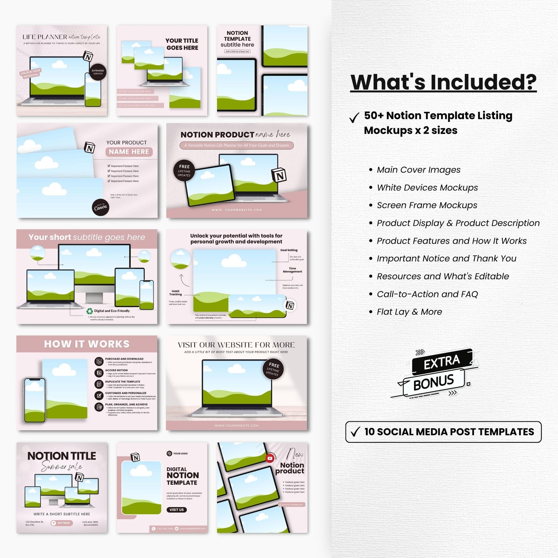 Notion Template Canva Mockups Bundle White Devices DigiPax