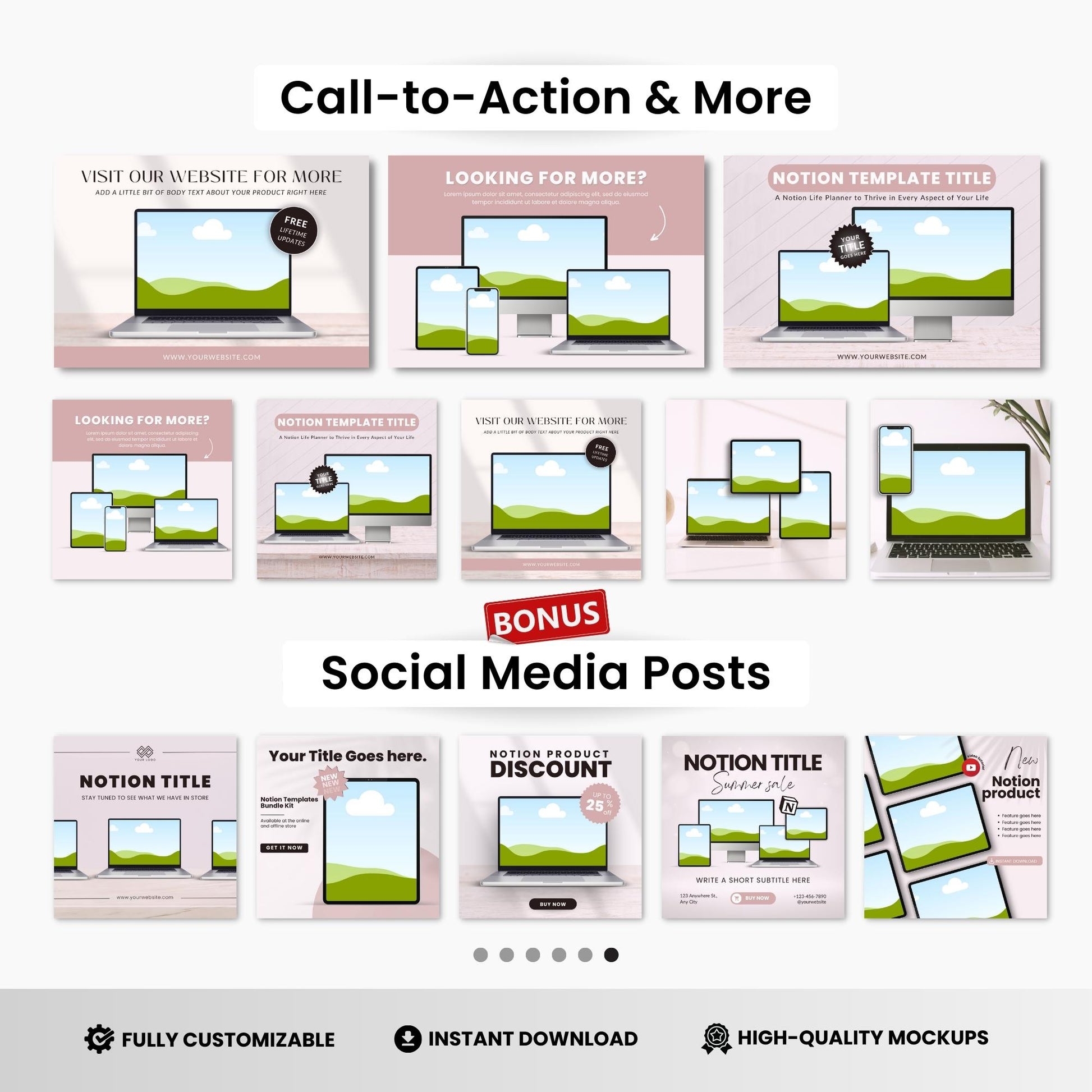 Notion Template Canva Mockups Bundle White Devices DigiPax