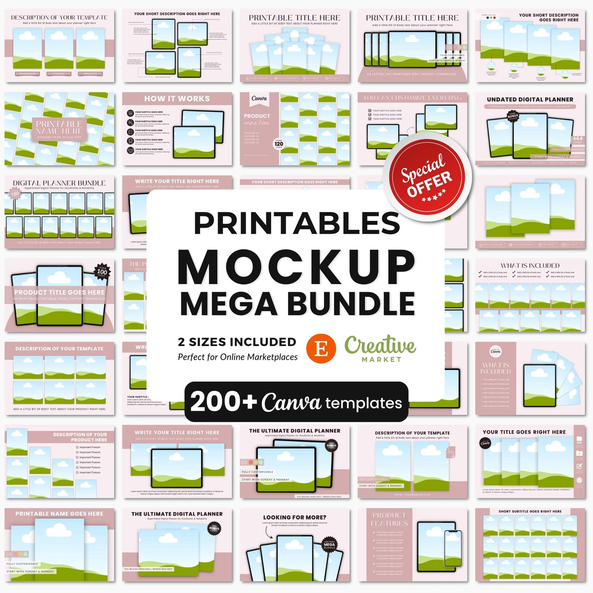 A4 Document Pages Canva Mockup Templates Bundle - DigiPax