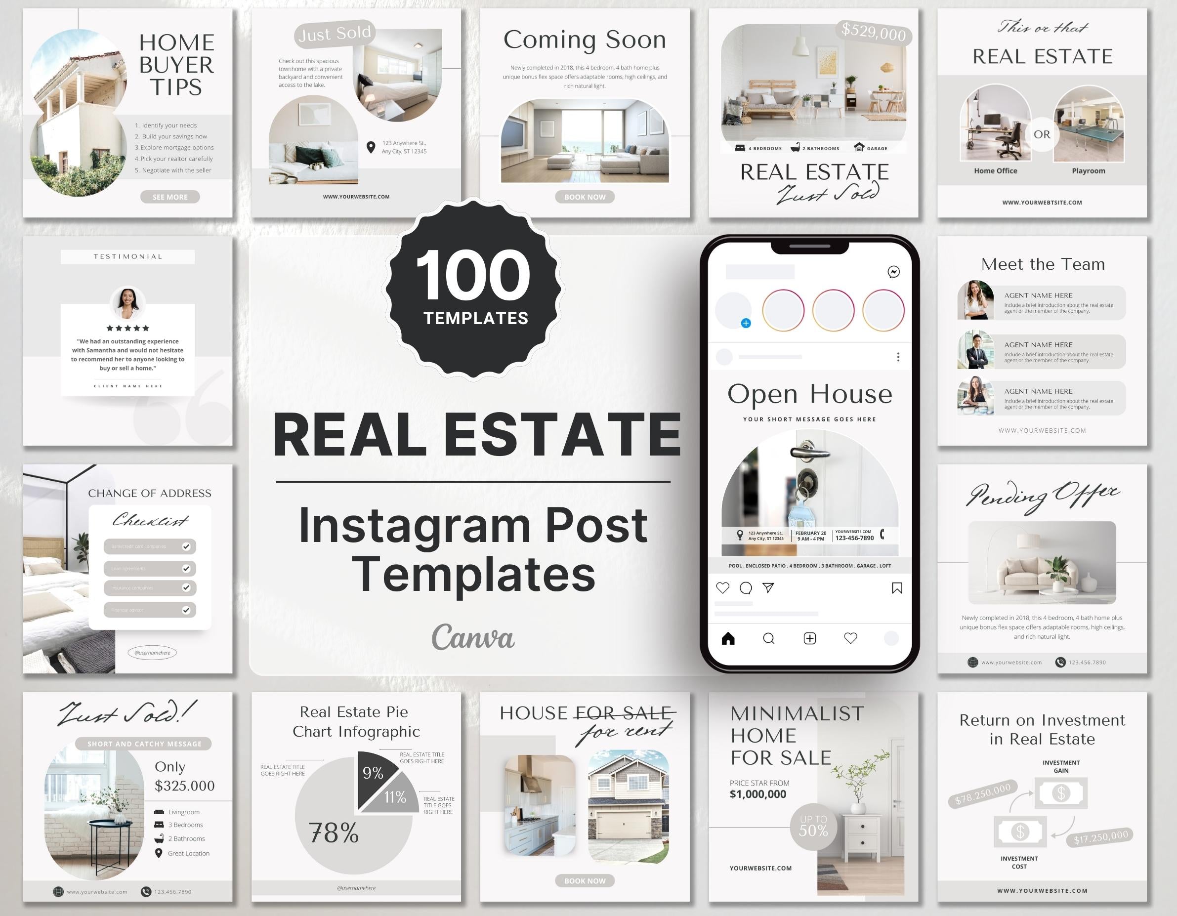 Real Estate Instagram Post Templates Aesthetic Cover Mockup
