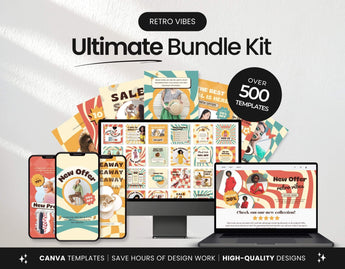 Ultimate Retro Vibes Social Media Templates Bundle Kit Mockup DigiPax