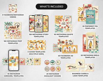 Ultimate Retro Vibes Social Media Templates Bundle Kit What is included Mockup DigiPax