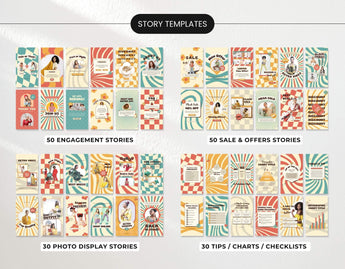 Retro Vibes Social Media Story Templates Bundle Kit Mockup DigiPax