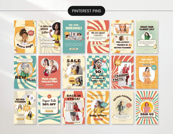 Retro Vibes Pinterest Pin Templates Bundle Kit Mockup DigiPax