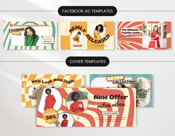 Retro Vibes Facebook Ad Templates and Cover Templates Mockup Digipax