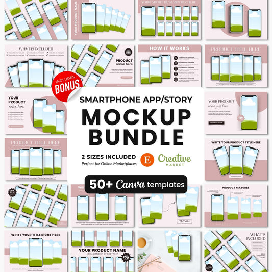 Smartphone Canva Mockups Bundle White Devices DigiPax