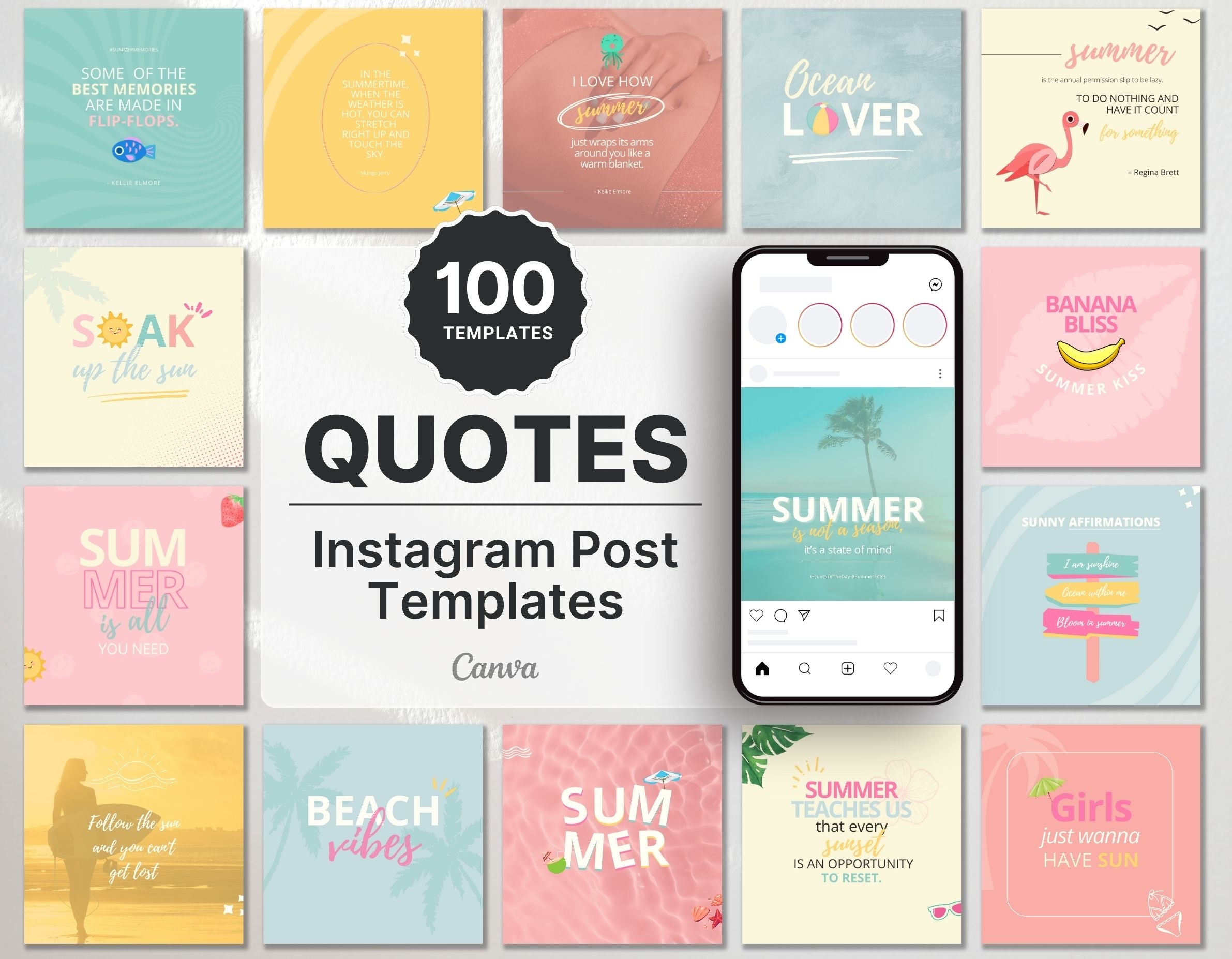Summer Quotes Instagram Post Templates Cover Mockup