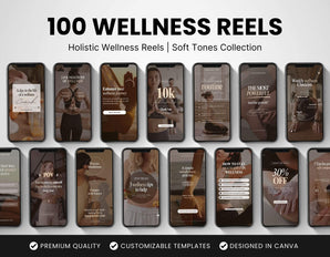 100 Wellness Instagram Reels Templates Bundle Neutral DigiPax