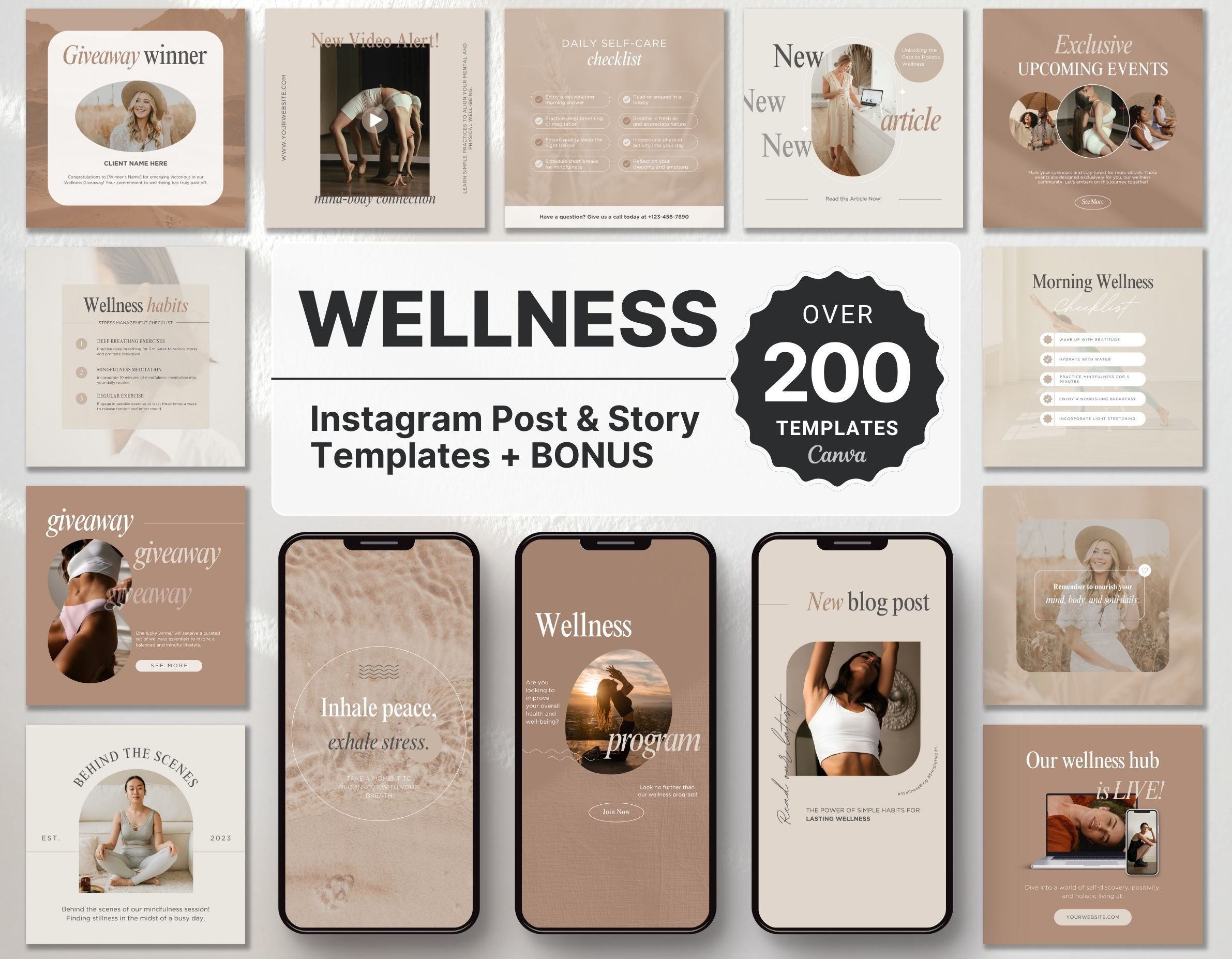 Wellness Coach Instagram Templates Bundle Kit DigiPax