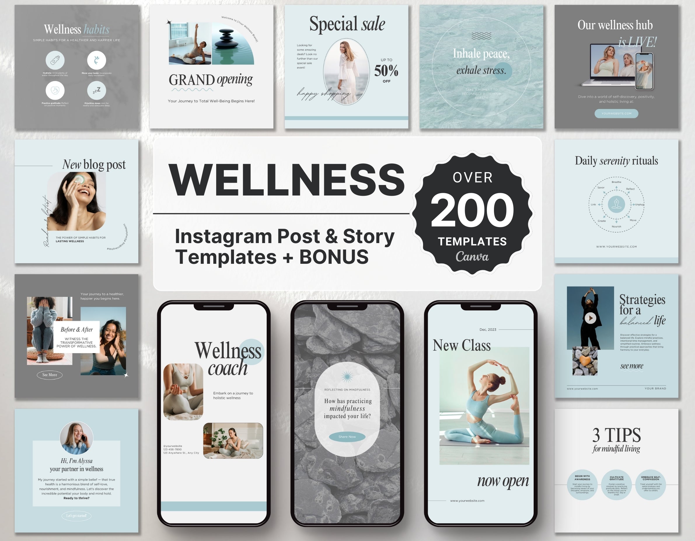Wellness Instagram Templates Bundle Kit DigiPax