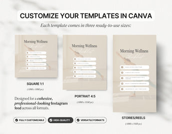 Wellness Coach Instagram Templates Bundle Kit Sizes Mockup