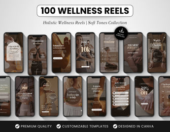 100 Wellness Instagram Reels Templates Bundle Neutral DigiPax