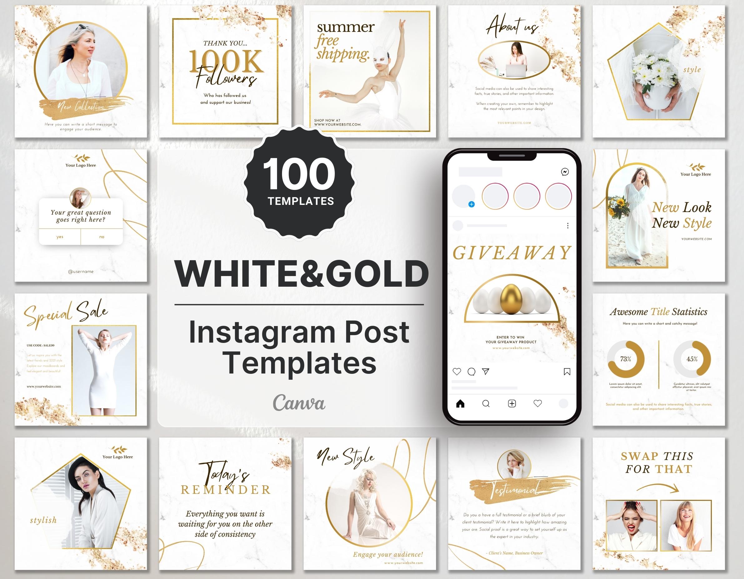 Instagram Post Templates White & Gold Cover mockup