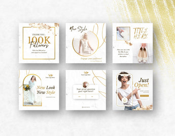Instagram Post Templates White & Gold 6 posts mockup