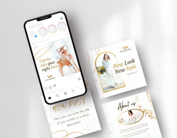 Instagram Post Templates White & Gold phone posts mockup