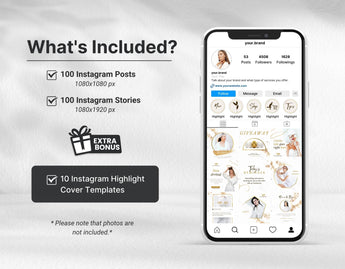 White & Gold Instagram Templates Bundle Kit What is included mockup