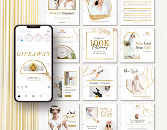 White & Gold Instagram Templates Bundle Kit posts mockup
