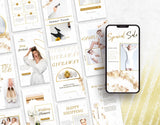 White & Gold Instagram Templates Bundle Kit stories mockup