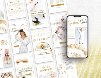White & Gold Instagram Templates Bundle Kit stories mockup