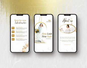 White & Gold Instagram Templates Bundle Kit phones stories mockup